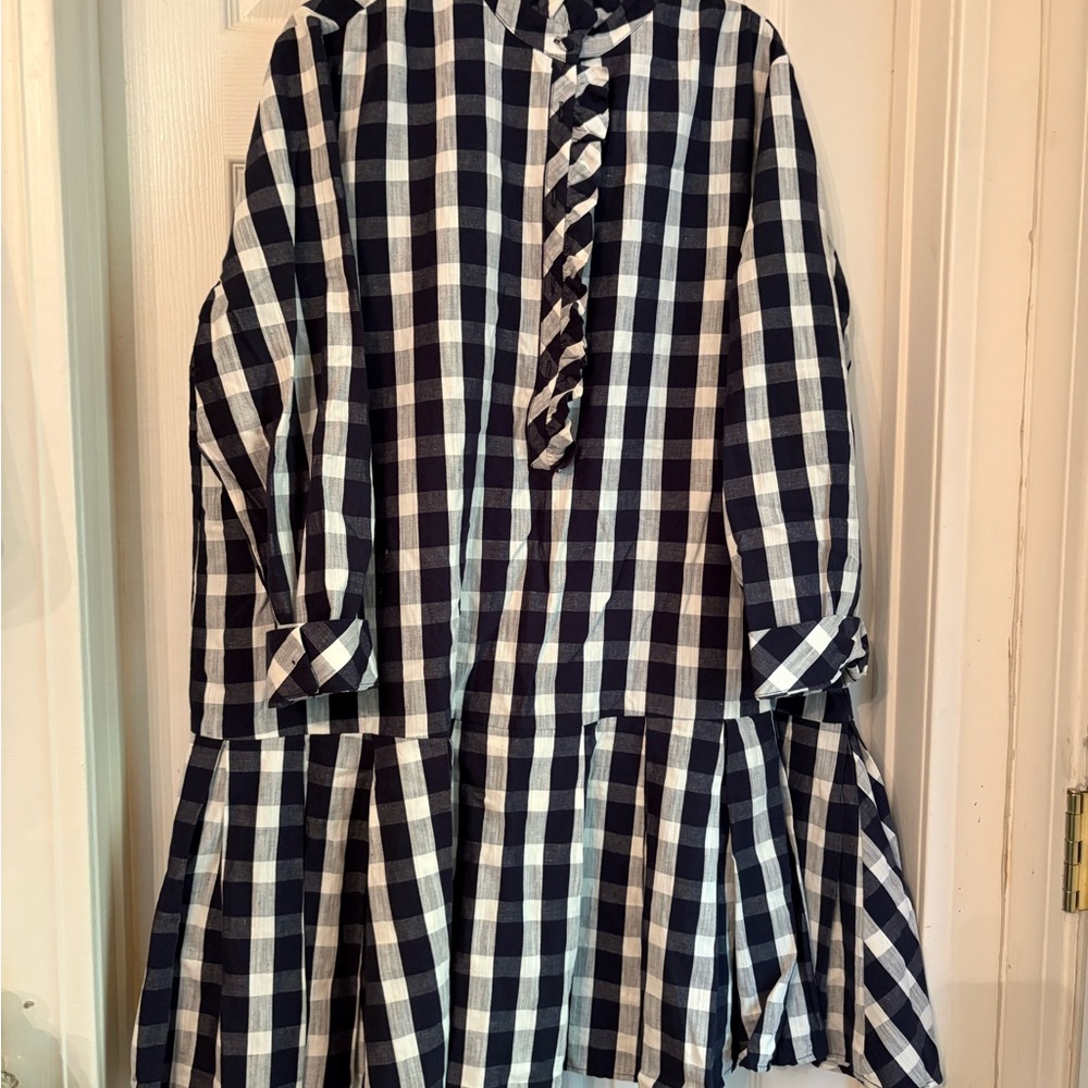 Tuckernuck Callahan Navy and White Plaid Linen Shirt Dress XXXL